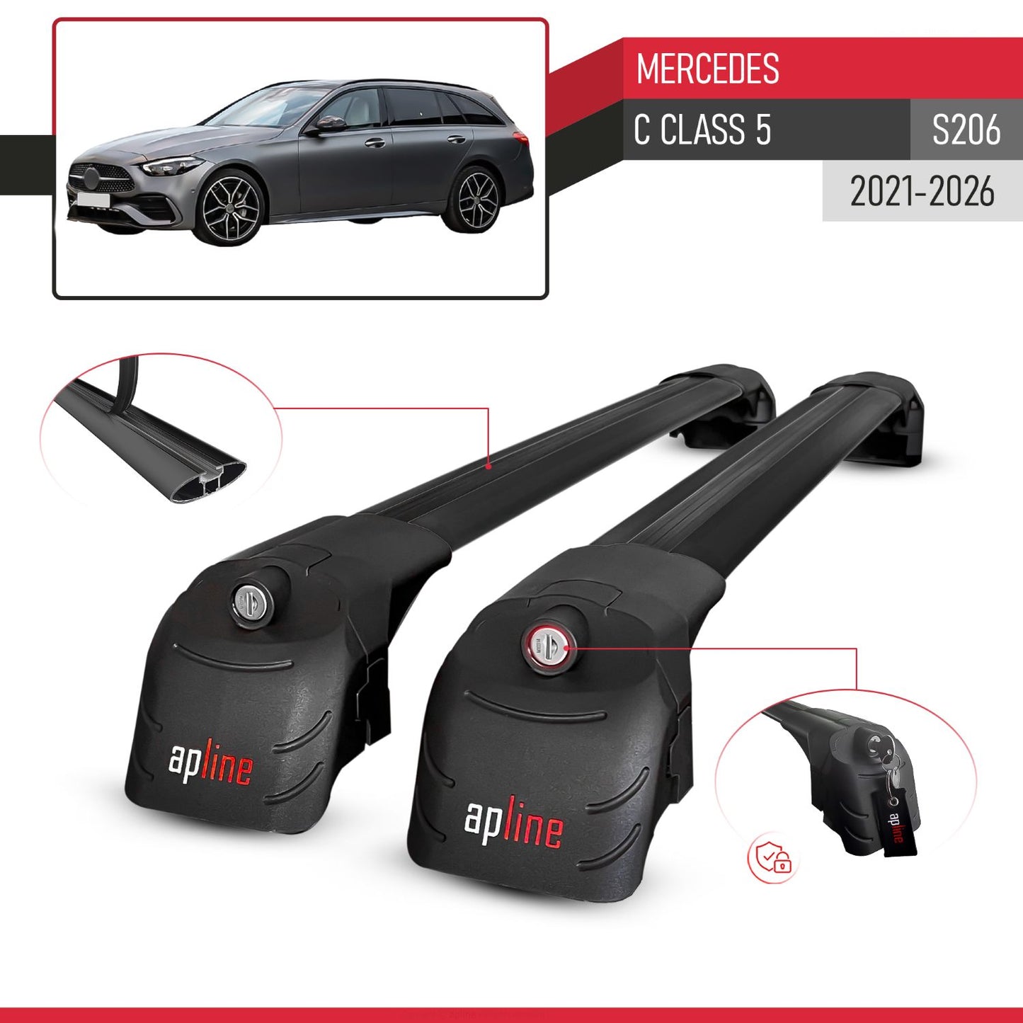 ACE-2 Dakdrager bagagedrager compatibel met Mercedes C Klasse 5 (S206) 2022-2025 Spoorstaven Zwart Aluminium 2 Staven