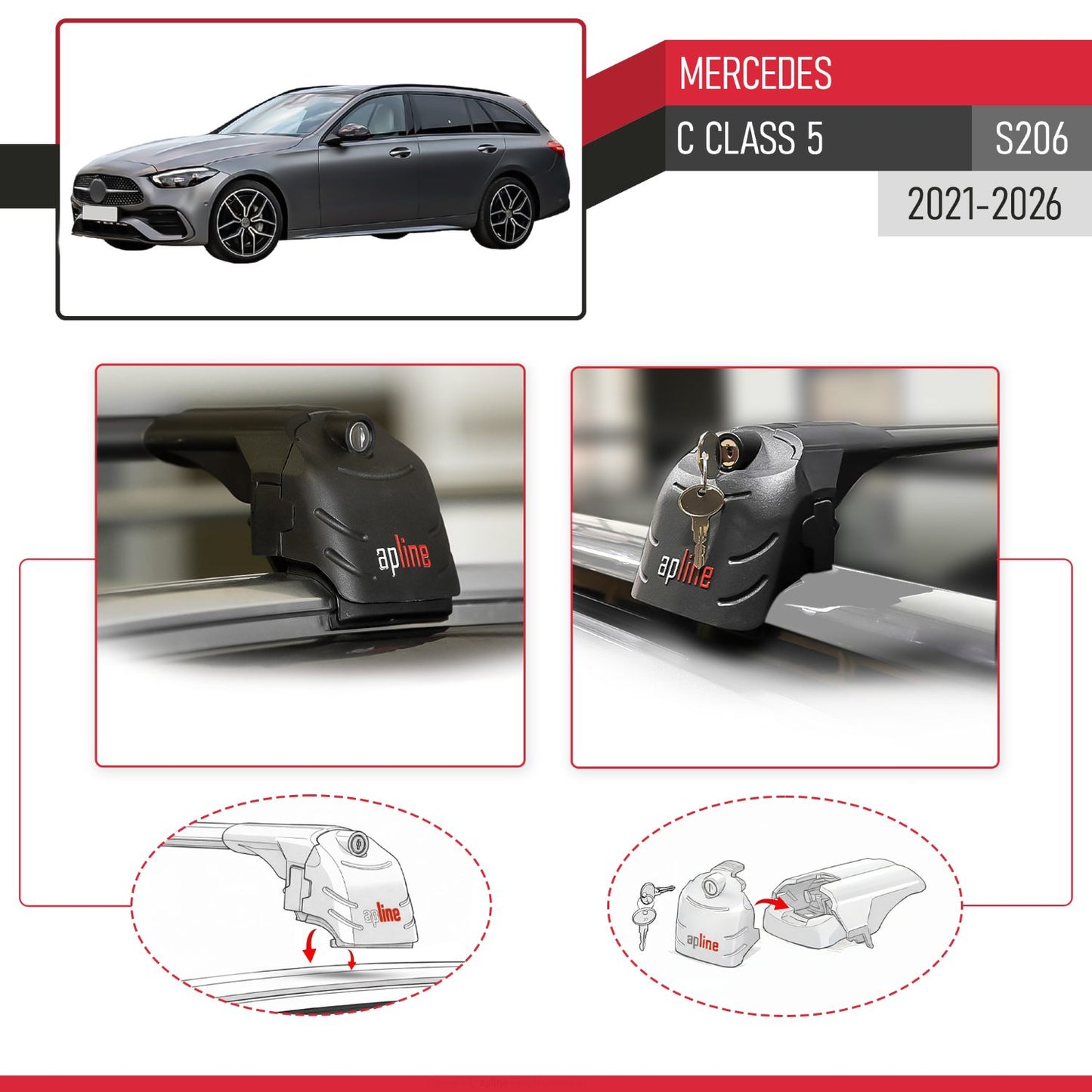 ACE-2 Dakdrager bagagedrager compatibel met Mercedes C Klasse 5 (S206) 2022-2025 Spoorstaven Zwart Aluminium 2 Staven