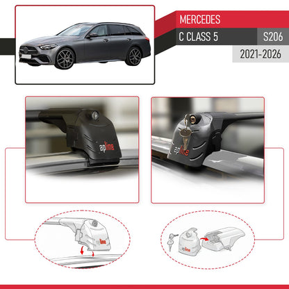 ACE-2 Dakdrager bagagedrager compatibel met Mercedes C Klasse 5 (S206) 2022-2025 Spoorstaven Zwart Aluminium 2 Staven