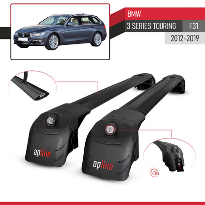 ACE-2 Dakdrager bagagedrager compatibel met BMW Serie 3 (F31) Touring 2012-2019 Spoorstaven Zwart Aluminium 2 Staven