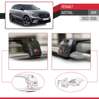 Compatible with Renault Austral (RHN) 2022-2025 ACE-2 Car Roof Rack Cross Bar Black Aluminium 2 Bars