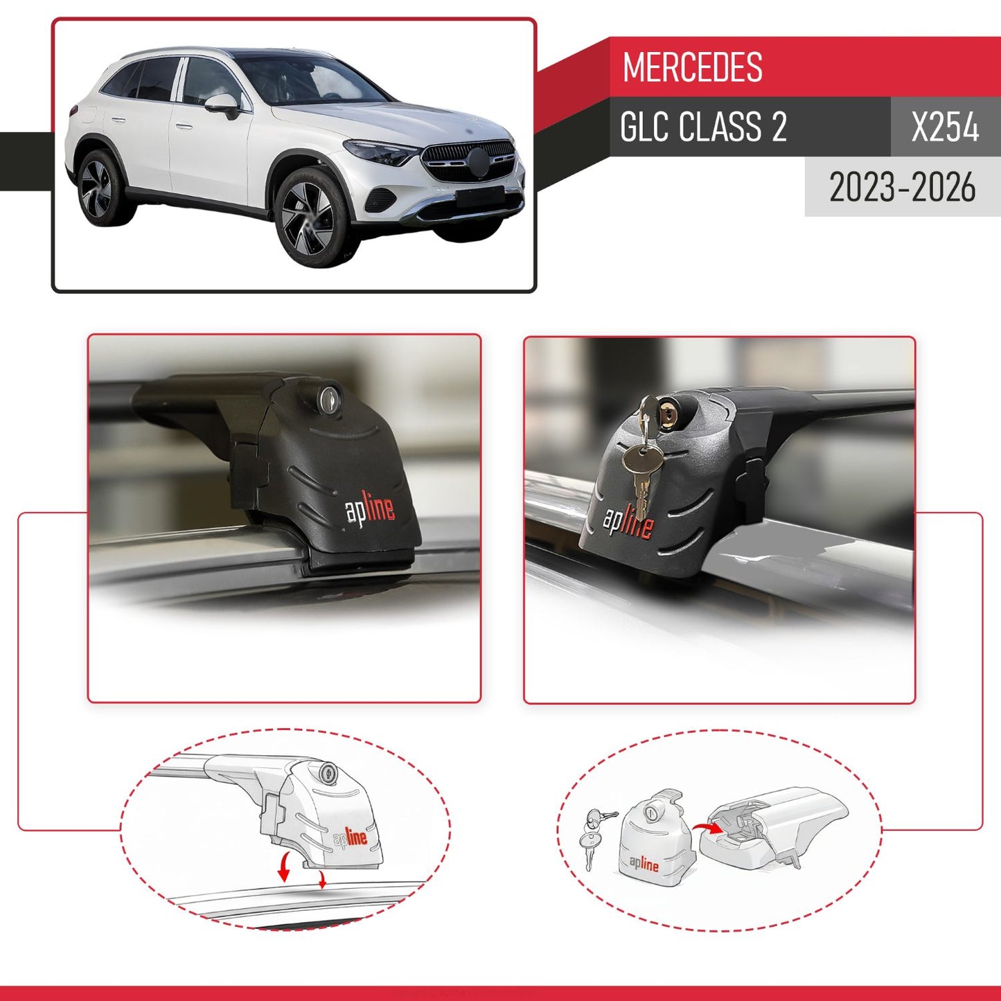 ACE-2 Dakdrager bagagedrager compatibel met Mercedes GLC Klasse 2 (X254) 2023-2025 Spoorstaven Zwart Aluminium 2 Staven