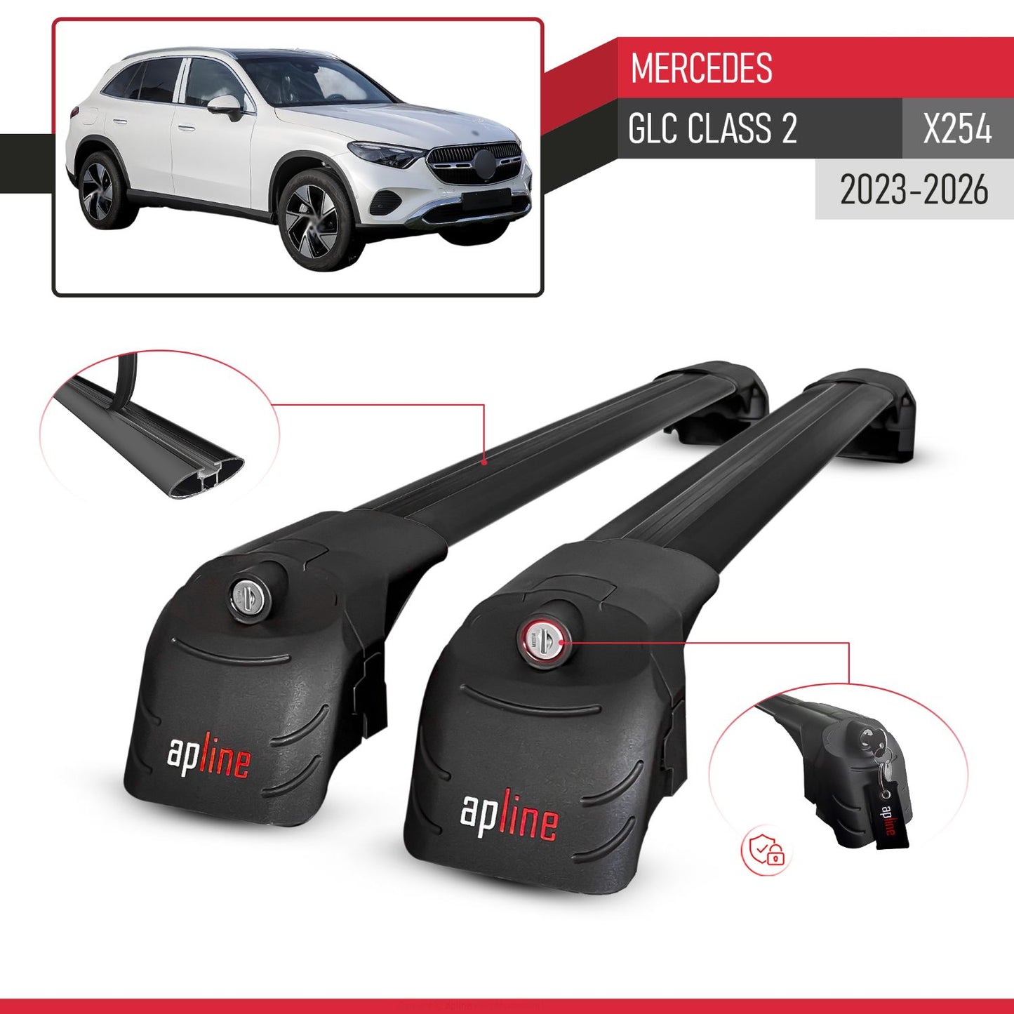 ACE-2 Dakdrager bagagedrager compatibel met Mercedes GLC Klasse 2 (X254) 2023-2025 Spoorstaven Zwart Aluminium 2 Staven