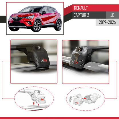 Compatible with Renault Captur 2 2019-2025 ACE-2 Car Roof Rack Cross Bar Black Aluminium 2 Bars