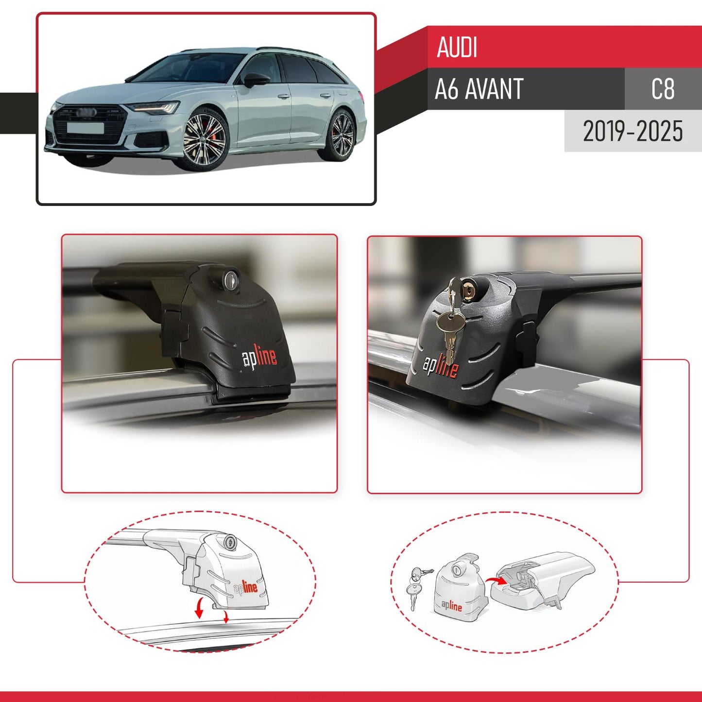 Compatible with A6 (C8) Avant 2019-2025 ACE-2 Car Roof Rack Cross Bar Black Aluminium 2 Bars