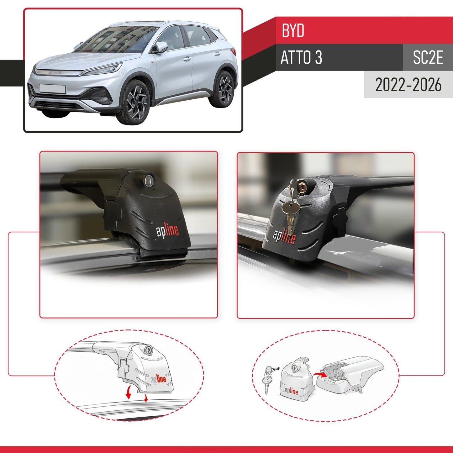 ACE-2 Dakdrager bagagedrager compatibel met BYD Atto 3 2022-2025 Spoorstaven Zwart Aluminium 2 Staven