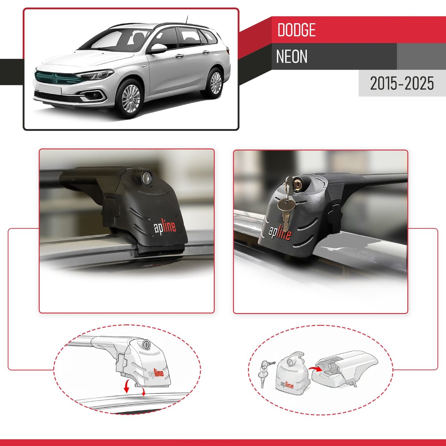 ACE-2 Dakdrager bagagedrager compatibel met Dodge Neon 2015-2025 Spoorstaven Zwart Aluminium 2 Staven