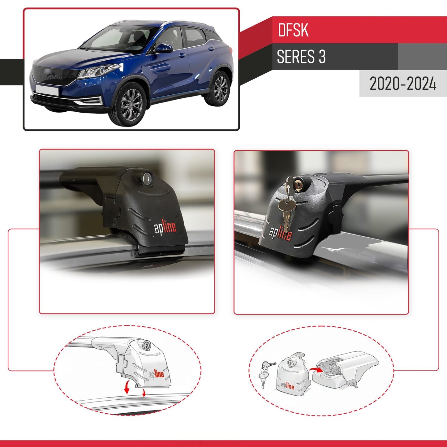 ACE-2 Dakdrager bagagedrager compatibel met DFSK Glory/Seres 3 2020-2025 Spoorstaven Zwart Aluminium 2 Staven