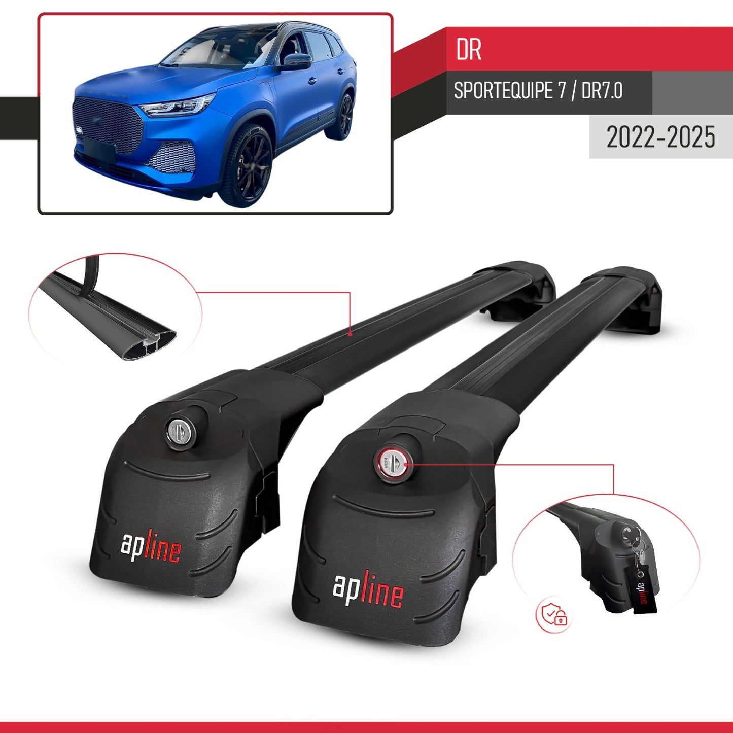 ACE-2 Dakdrager bagagedrager compatibel met DR 7.0 Sportequipe 7 (It) 2023-2025 Spoorstaven Zwart Aluminium 2 Staven