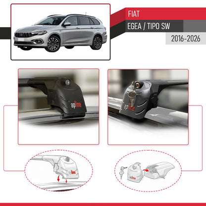 ACE-2 Dakdrager bagagedrager compatibel met Fiat Egea SW 2016-2025 Spoorstaven Zwart Aluminium 2 Staven