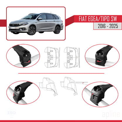 Compatible avec Fiat Egea Break 2016-2025 ACE-2 Barres de Toit Railing Porte-Bagages de Voiture Noir Aluminium 2 Barres