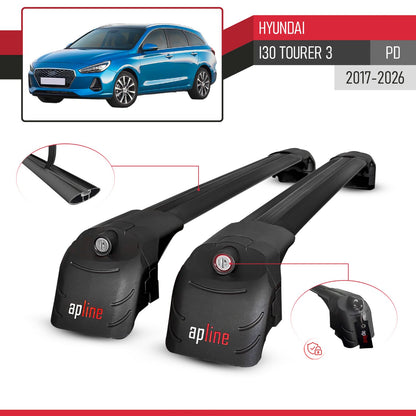 ACE-2 Dakdrager bagagedrager compatibel met Hyundai i30 3 (PD) Tourer 2017-2025 Spoorstaven Zwart Aluminium 2 Staven