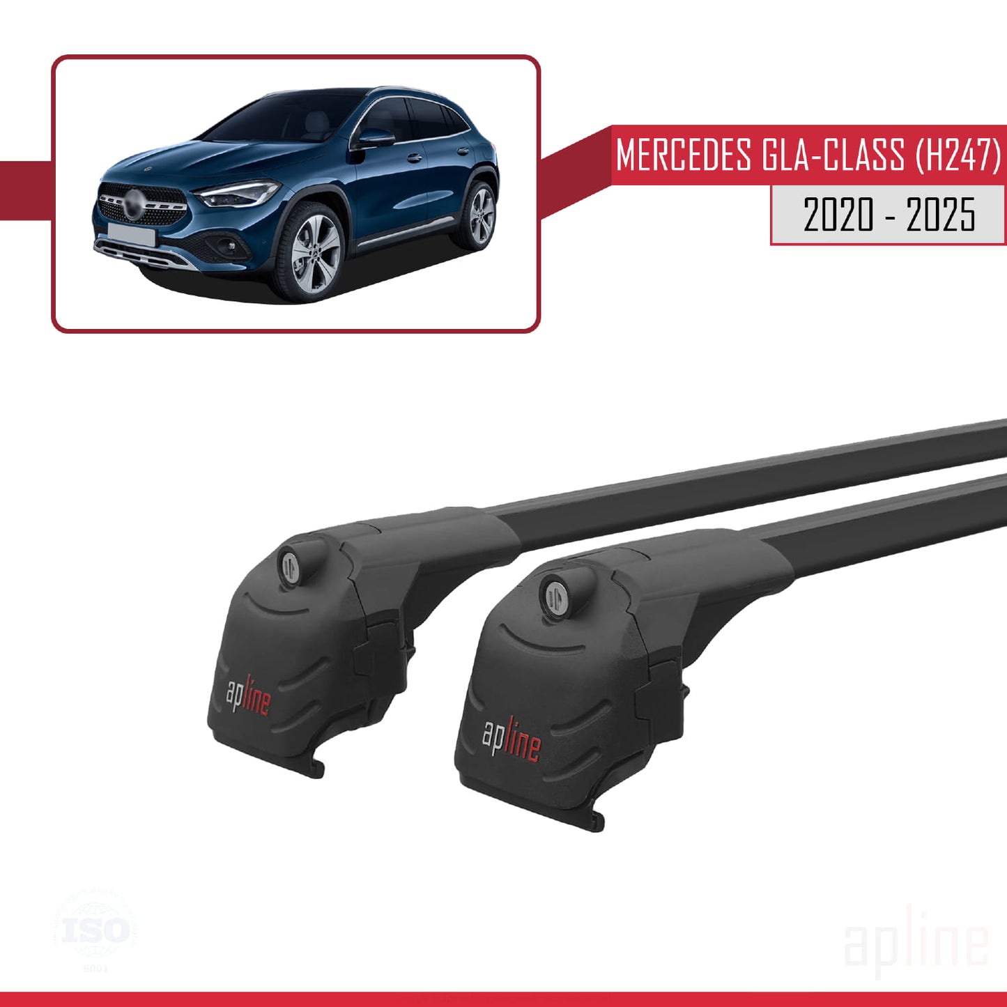 ACE-2 Dakdrager bagagedrager compatibel met Mercedes GLA Klasse 2 (H247) 2020-2025 Spoorstaven Zwart Aluminium 2 Staven