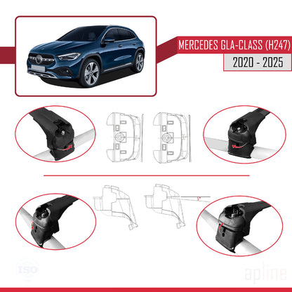 ACE-2 Dakdrager bagagedrager compatibel met Mercedes GLA Klasse 2 (H247) 2020-2025 Spoorstaven Zwart Aluminium 2 Staven
