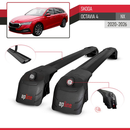 ACE-2 Dakdrager bagagedrager compatibel met Skoda Octavia 4 (NX) 2020-2025 Spoorstaven Zwart Aluminium 2 Staven