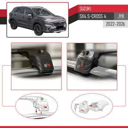 Compatible with Suzuki SX4 S-Cross 4 (JY) 2022-2025 ACE-2 Car Roof Rack Cross Bar Black Aluminium 2 Bars