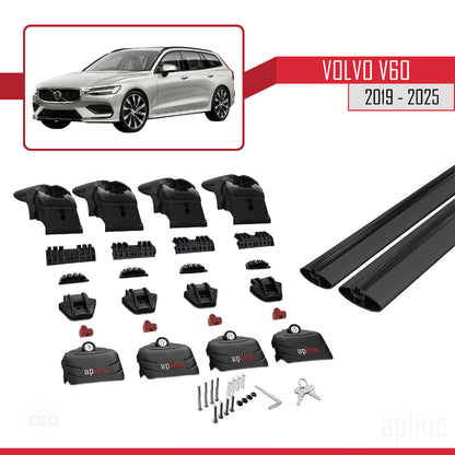 Compatible avec Volvo V60 II 2019-2025 ACE-2 Barres de Toit Railing Porte-Bagages de Voiture Noir Aluminium 2 Barres