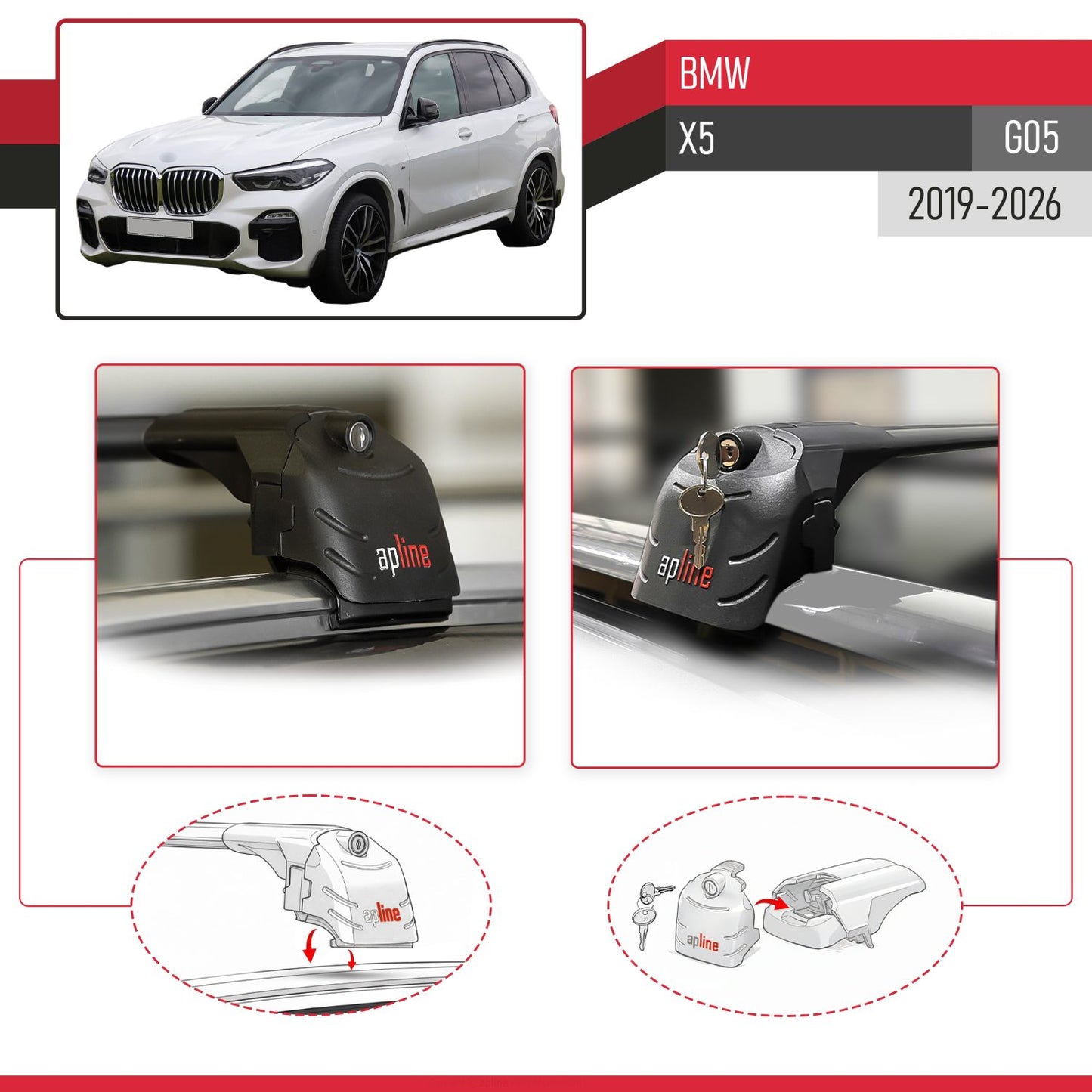 ACE-2 Dakdrager bagagedrager compatibel met BMW X5 (G05) 2019-2025 Spoorstaven Zwart Aluminium 2 Staven