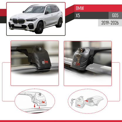 ACE-2 Dakdrager bagagedrager compatibel met BMW X5 (G05) 2019-2025 Spoorstaven Zwart Aluminium 2 Staven