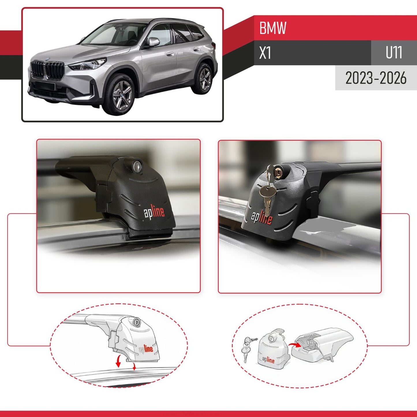 ACE-2 Dakdrager bagagedrager compatibel met BMW X1 (U11) 2023-2025 Spoorstaven Zwart Aluminium 2 Staven