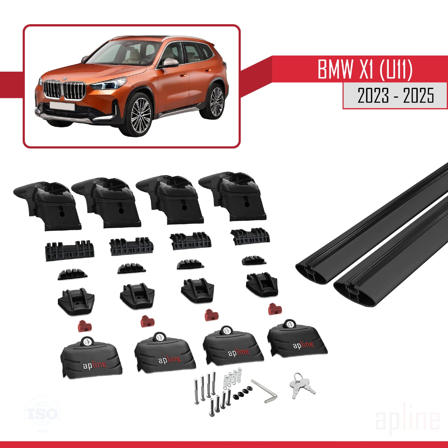 Compatible avec BMW X1 (U11) 2023-2025 ACE-2 Barres de Toit Railing Porte-Bagages de Voiture Noir Aluminium 2 Barres