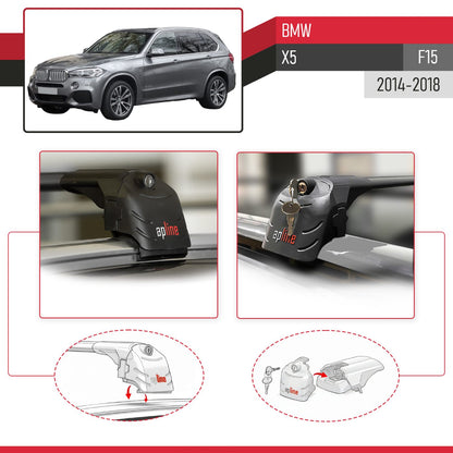ACE-2 Dakdrager bagagedrager compatibel met BMW X5 (F15) 2014-2018 Spoorstaven Zwart Aluminium 2 Staven