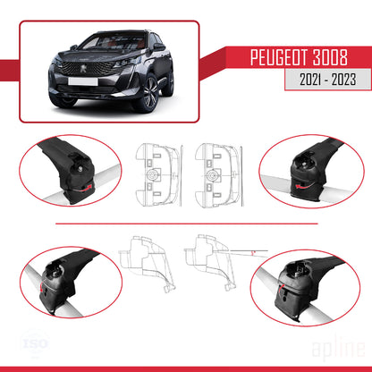 ACE-2 Dakdrager bagagedrager compatibel met Peugeot 3008 II (P84) Post-Facelift 2021-2023 Spoorstaven Zwart Aluminium 2 Staven