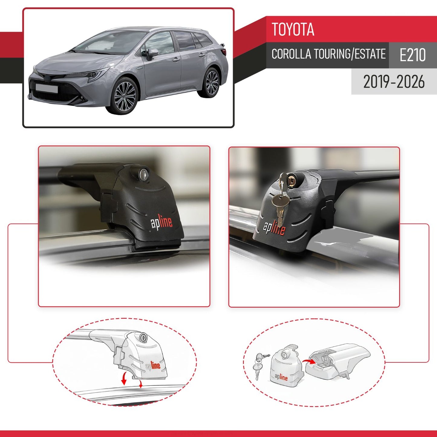 ACE-2 Dakdrager bagagedrager compatibel met Toyota Corolla Touring (E210) 2019-2025 Spoorstaven Zwart Aluminium 2 Staven