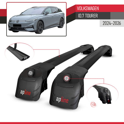 Compatible with Volkswagen ID.7 Tourer 2024-2025 ACE-2 Car Roof Rack Cross Bar Black Aluminium 2 Bars