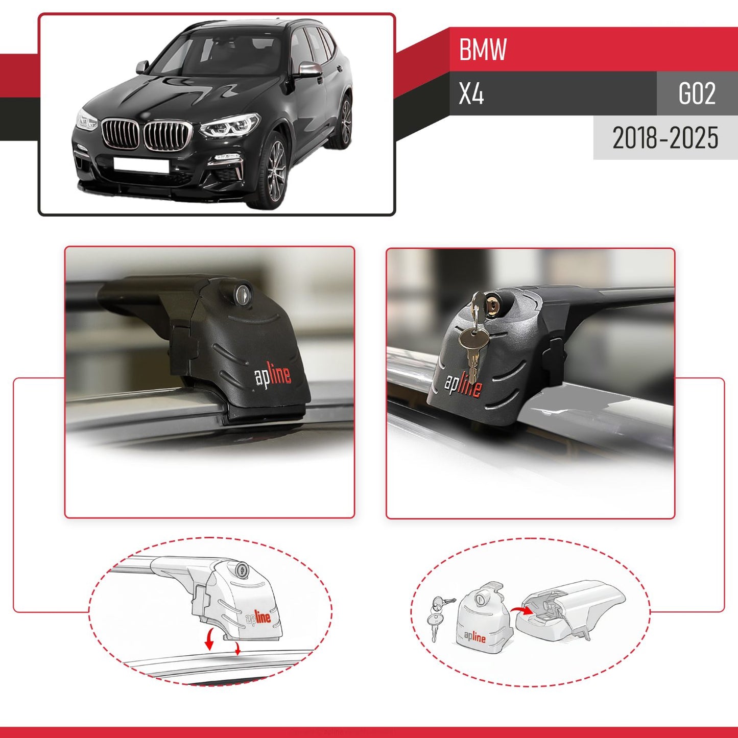 Compatible with BMW X4 (G02) 2018-2023 ACE-2 Car Roof Rack Cross Bar Black Aluminium 2 Bars