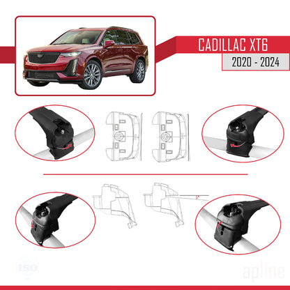 Compatible avec Cadillac XT6 2020-2024 ACE-2 Barres de Toit Railing Porte-Bagages de Voiture Noir Aluminium 2 Barres