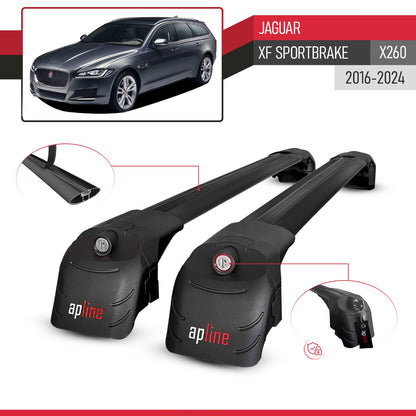Compatible with Jaguar XF S 2018-2024 ACE-2 Car Roof Rack Cross Bar Black Aluminium 2 Bars