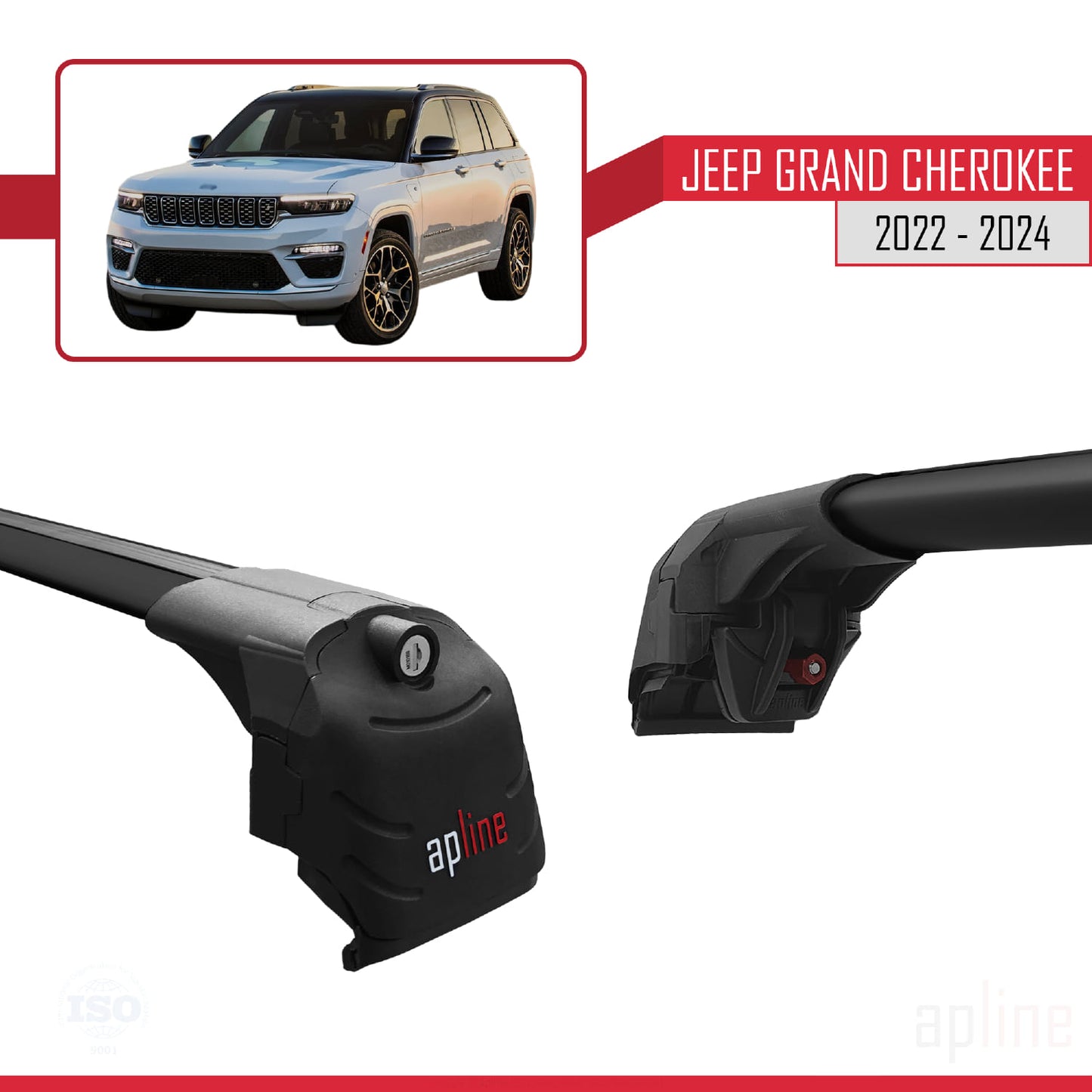 Compatible avec Jeep Grand Cherokee 2022-2024 ACE-2 Barres de Toit Railing Porte-Bagages de Voiture Noir Aluminium 2 Barres