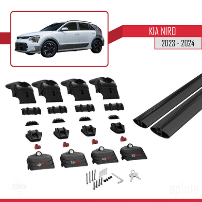 Compatible avec Kia Niro 2023-2024 ACE-2 Barres de Toit Railing Porte-Bagages de Voiture Noir Aluminium 2 Barres