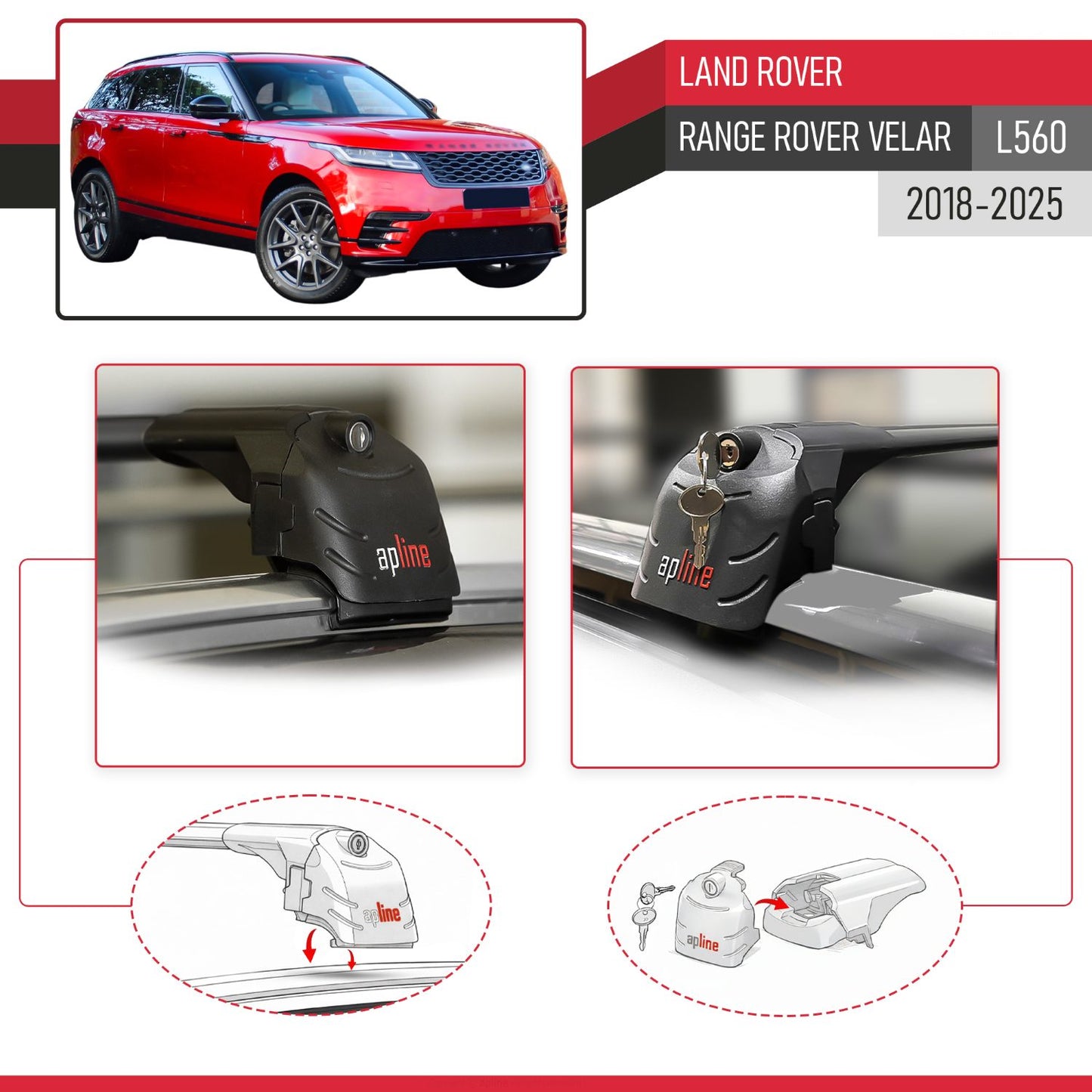 Compatible with Land Rover Range Rover Velar 2018-2024 ACE-2 Car Roof Rack Cross Bar Black Aluminium 2 Bars