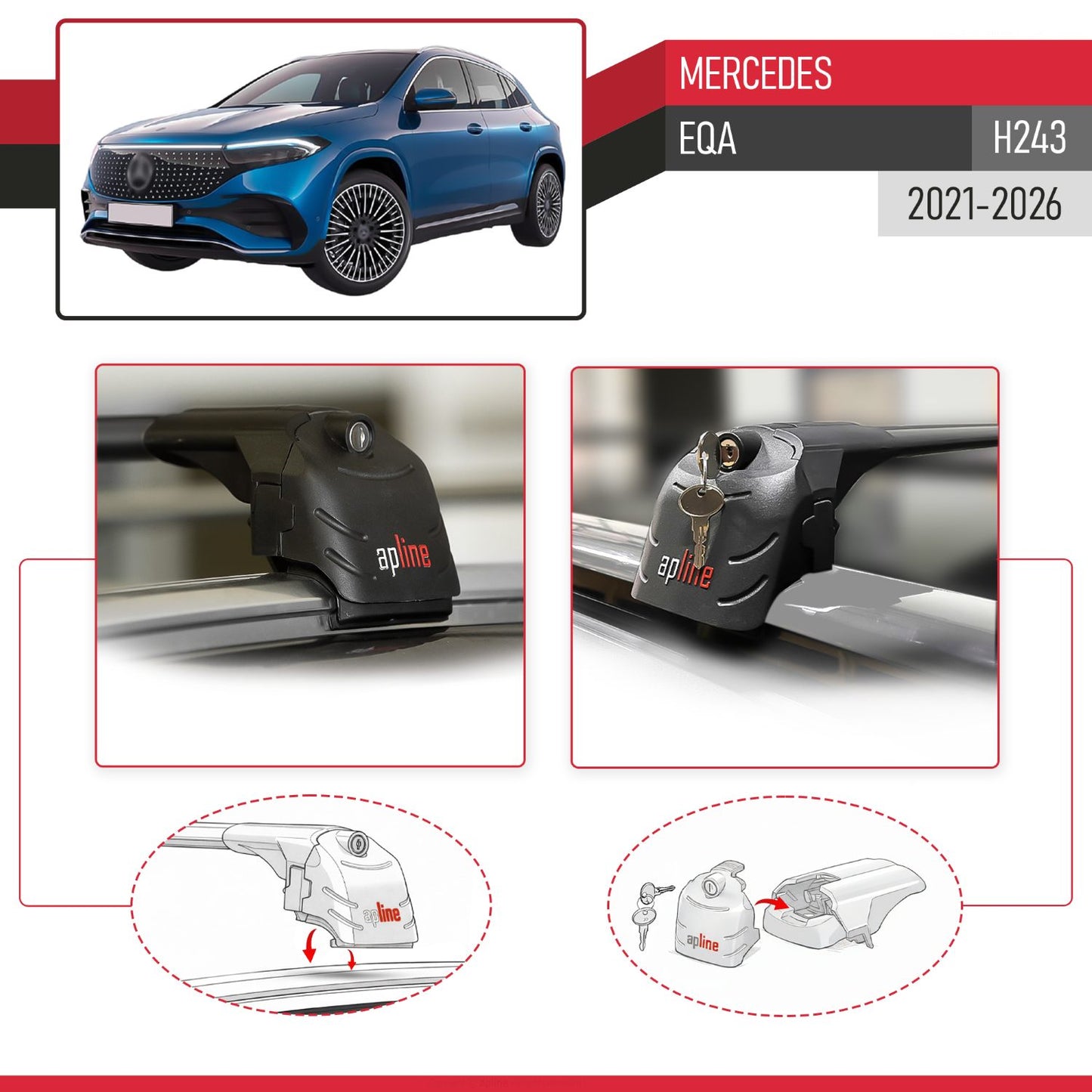 Compatible with Mercedes EQA 2022-2024 ACE-2 Car Roof Rack Cross Bar Black Aluminium 2 Bars