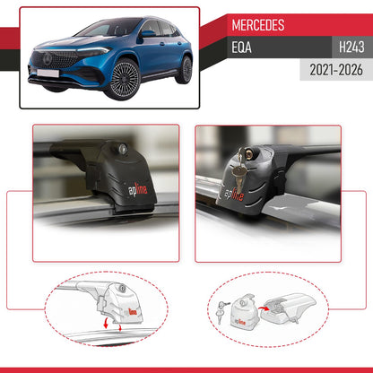 Compatible with Mercedes EQA 2022-2024 ACE-2 Car Roof Rack Cross Bar Black Aluminium 2 Bars