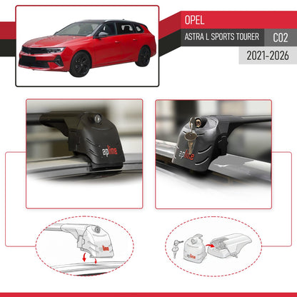 ACE-2 Dakdrager bagagedrager compatibel met Opel Astra L Sports Tourer 2021-2024 Spoorstaven Zwart Aluminium 2 Staven