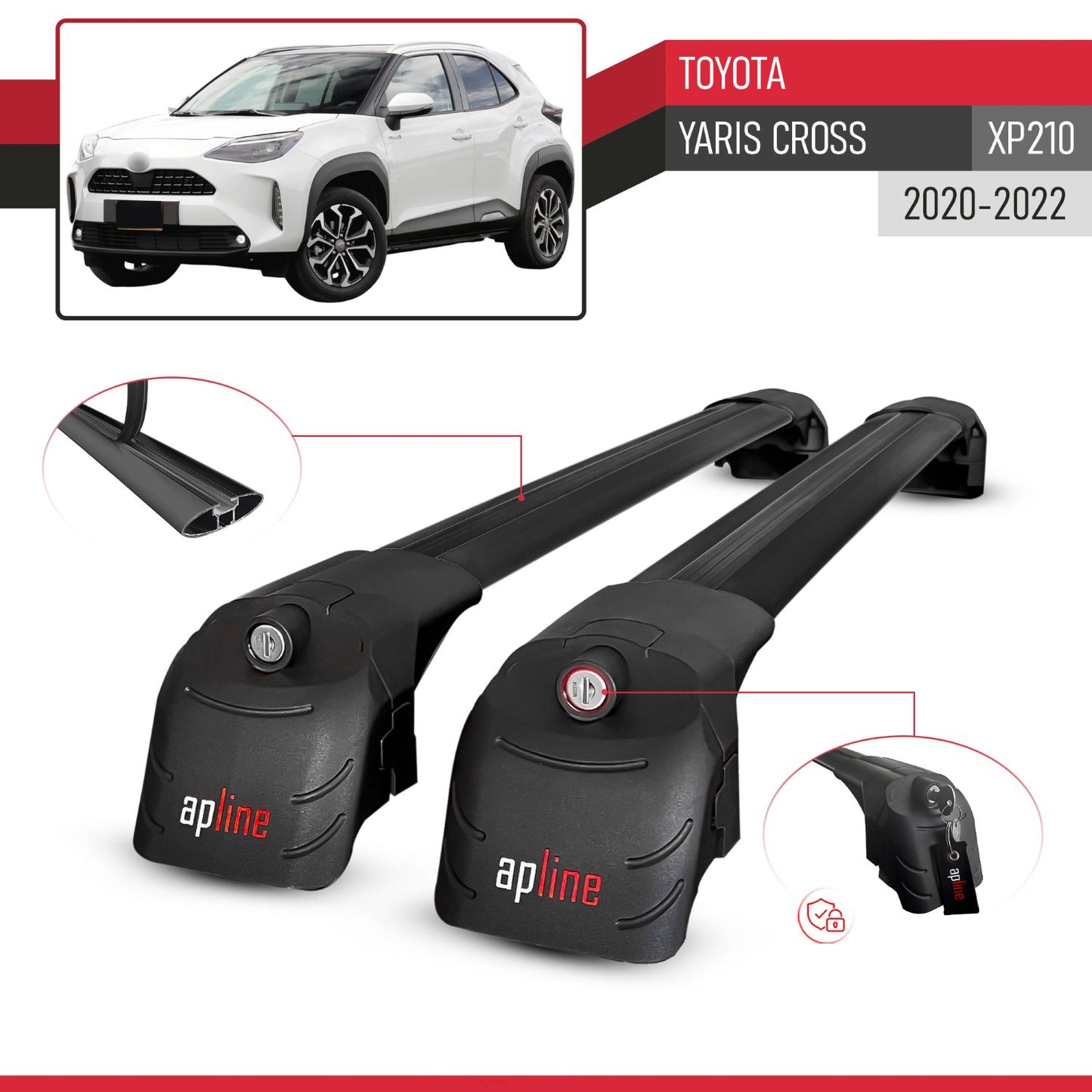 ACE-2 Dakdrager bagagedrager compatibel met Toyota Yaris Cross 2020-2025 Spoorstaven Zwart Aluminium 2 Staven