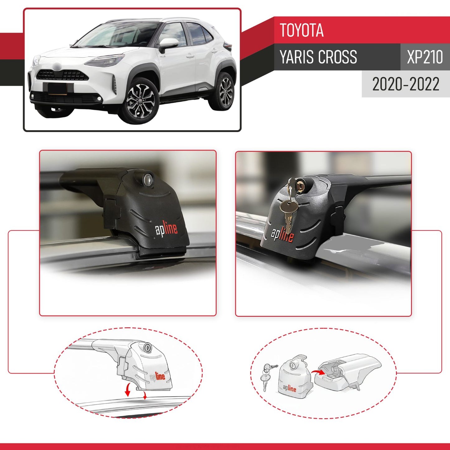 ACE-2 Dakdrager bagagedrager compatibel met Toyota Yaris Cross 2020-2025 Spoorstaven Zwart Aluminium 2 Staven