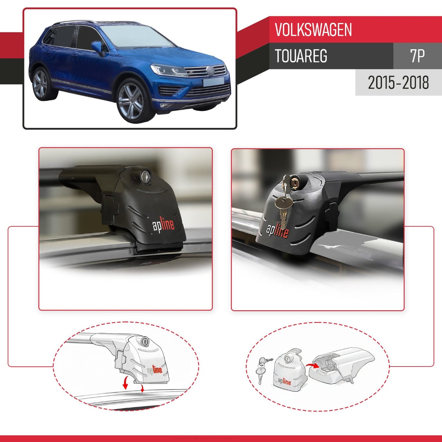 ACE-2 Dakdrager bagagedrager compatibel met VW Touareg 2015-2018 Spoorstaven Zwart Aluminium 2 Staven