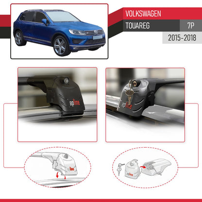 ACE-2 Dakdrager bagagedrager compatibel met VW Touareg 2015-2018 Spoorstaven Zwart Aluminium 2 Staven