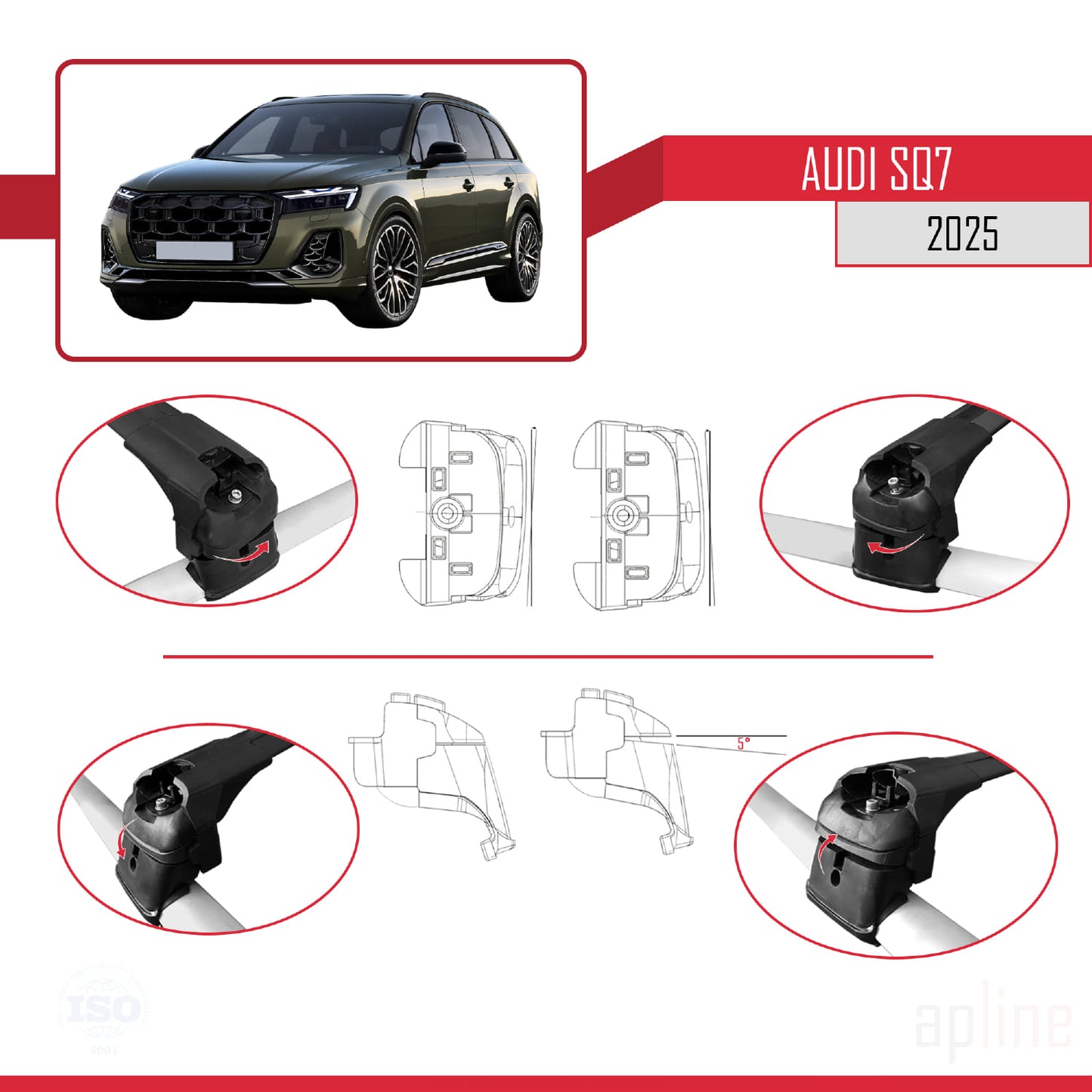 Compatible avec Audi SQ7 2024-2025 ACE-2 Barres de Toit Railing Porte-Bagages de Voiture Noir Aluminium 2 Barres