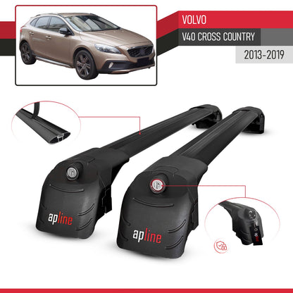 ACE-2 Dakdrager bagagedrager compatibel met Volvo V40 Cross Country 2013-2018 Spoorstaven Zwart Aluminium 2 Staven