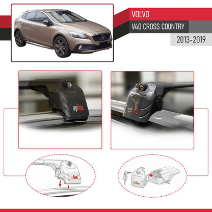 ACE-2 Dakdrager bagagedrager compatibel met Volvo V40 Cross Country 2013-2018 Spoorstaven Zwart Aluminium 2 Staven