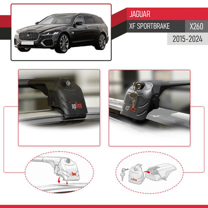 Compatible with Jaguar XF Sportbrake 2021-2024 ACE-2 Car Roof Rack Cross Bar Black Aluminium 2 Bars