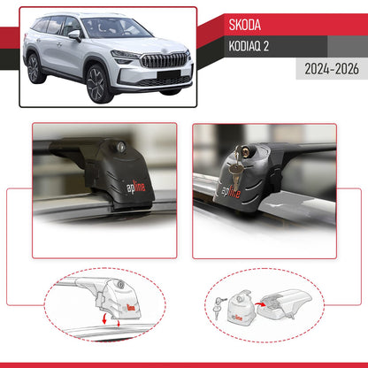 ACE-2 Dakdrager bagagedrager compatibel met Skoda Kodiaq 2024-2025 Spoorstaven Zwart Aluminium 2 Staven