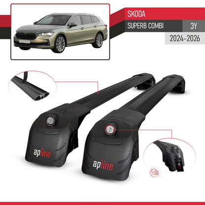 ACE-2 Dakdrager bagagedrager compatibel met Skoda Superb Combi 2024-2025 Spoorstaven Zwart Aluminium 2 Staven
