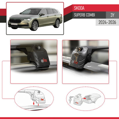 ACE-2 Dakdrager bagagedrager compatibel met Skoda Superb Combi 2024-2025 Spoorstaven Zwart Aluminium 2 Staven