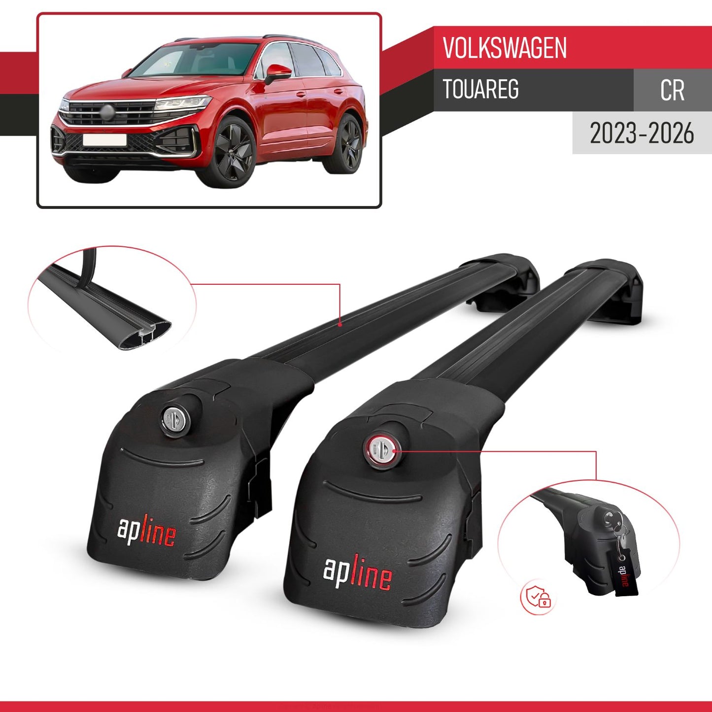 ACE-2 Dakdrager bagagedrager compatibel met VW Touareg 2023-2025 Spoorstaven Zwart Aluminium 2 Staven